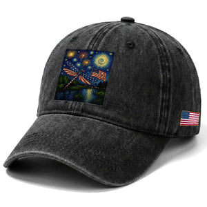 Patriotic Dragonfly Starry Night Swirls Washed Cotton Baseball Cap Nature Lovers TS12 Print Your Wear