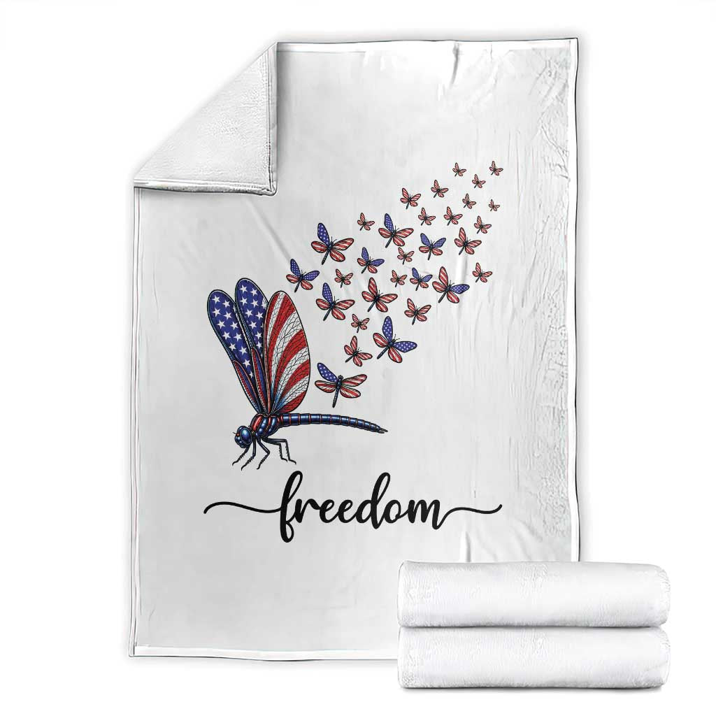 Freedom Dragonfly American Flag 4th Of July Throw Blanket Patriotic Nature Lover Graphic TS12 White Print Your Wear