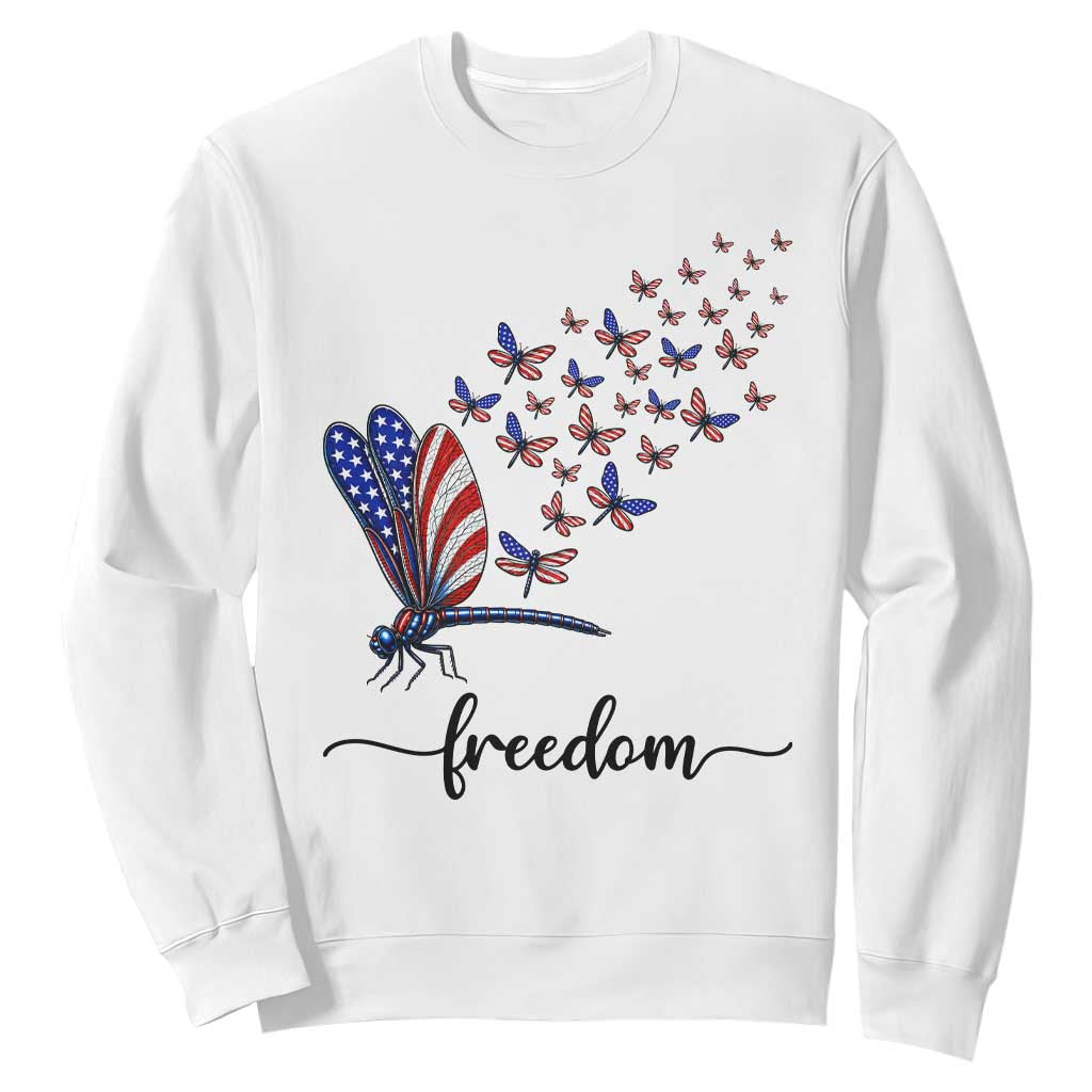 Freedom Dragonfly American Flag 4th Of July Sweatshirt Patriotic Nature Lover Graphic TS12 White Print Your Wear
