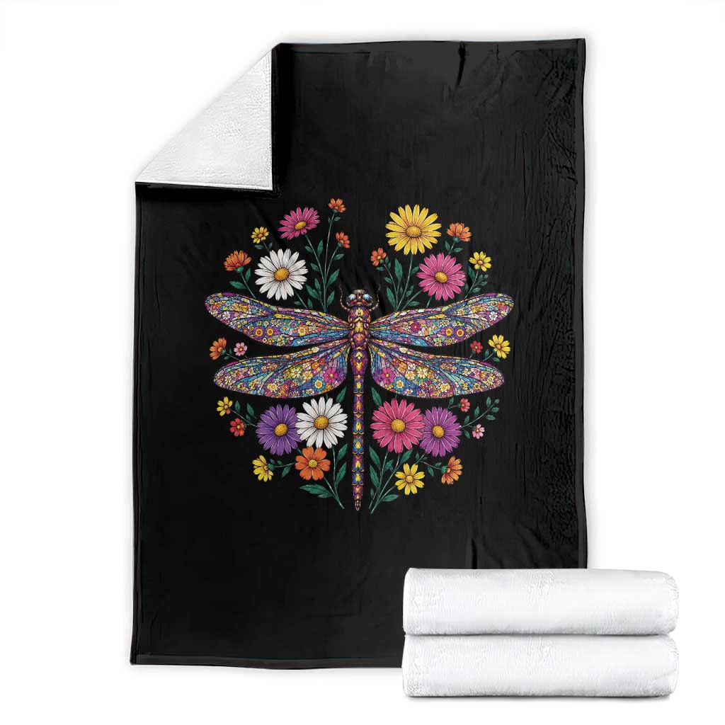 Boho Floral Spring Dragonfly Throw Blanket Colorful Mosaic Insect TS12 Black Print Your Wear