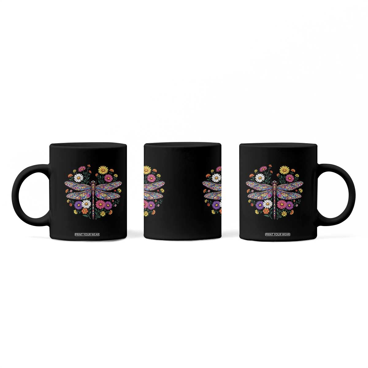 Boho Floral Spring Dragonfly Coffee Mug Colorful Mosaic Insect TS12 Print Your Wear