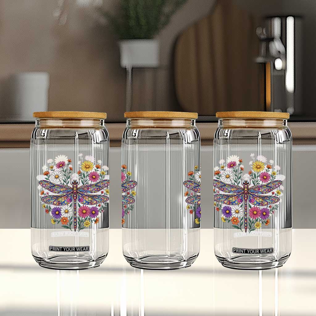 Boho Floral Spring Dragonfly Glass Can Colorful Mosaic Insect TS12 Print Your Wear