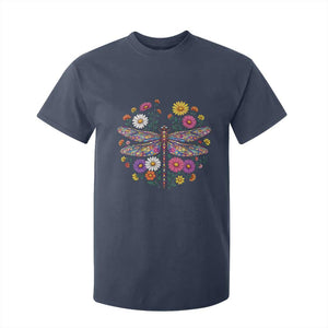 Boho Floral Spring Dragonfly T Shirt For Kid Colorful Mosaic Insect TS12 Navy Print Your Wear