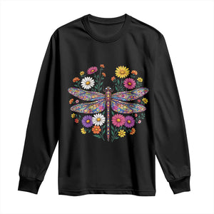 Boho Floral Spring Dragonfly Long Sleeve Shirt Colorful Mosaic Insect TS12 Black Print Your Wear