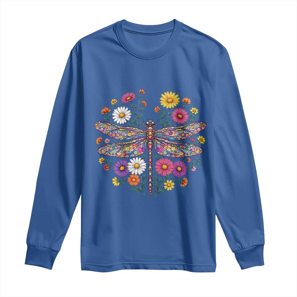 Boho Floral Spring Dragonfly Long Sleeve Shirt Colorful Mosaic Insect TS12 Royal Blue Print Your Wear