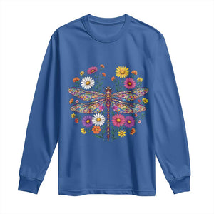 Boho Floral Spring Dragonfly Long Sleeve Shirt Colorful Mosaic Insect TS12 Royal Blue Print Your Wear