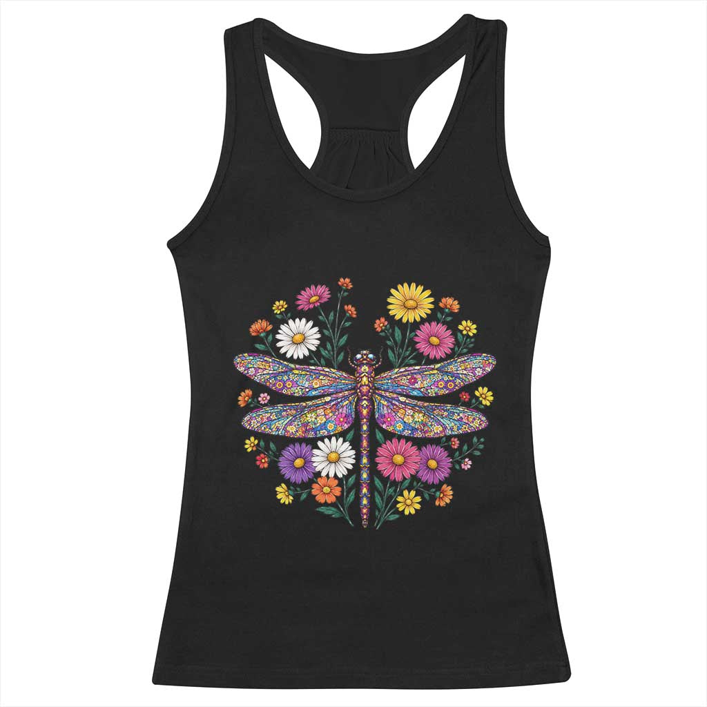 Boho Floral Spring Dragonfly Racerback Tank Top Colorful Mosaic Insect TS12 Black Print Your Wear