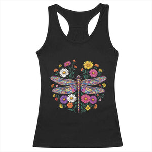 Boho Floral Spring Dragonfly Racerback Tank Top Colorful Mosaic Insect TS12 Black Print Your Wear