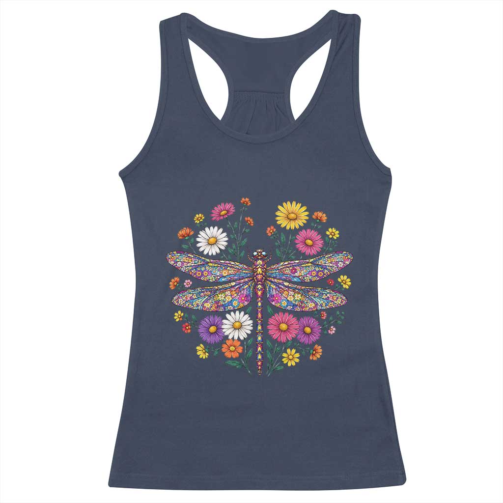 Boho Floral Spring Dragonfly Racerback Tank Top Colorful Mosaic Insect TS12 Navy Print Your Wear