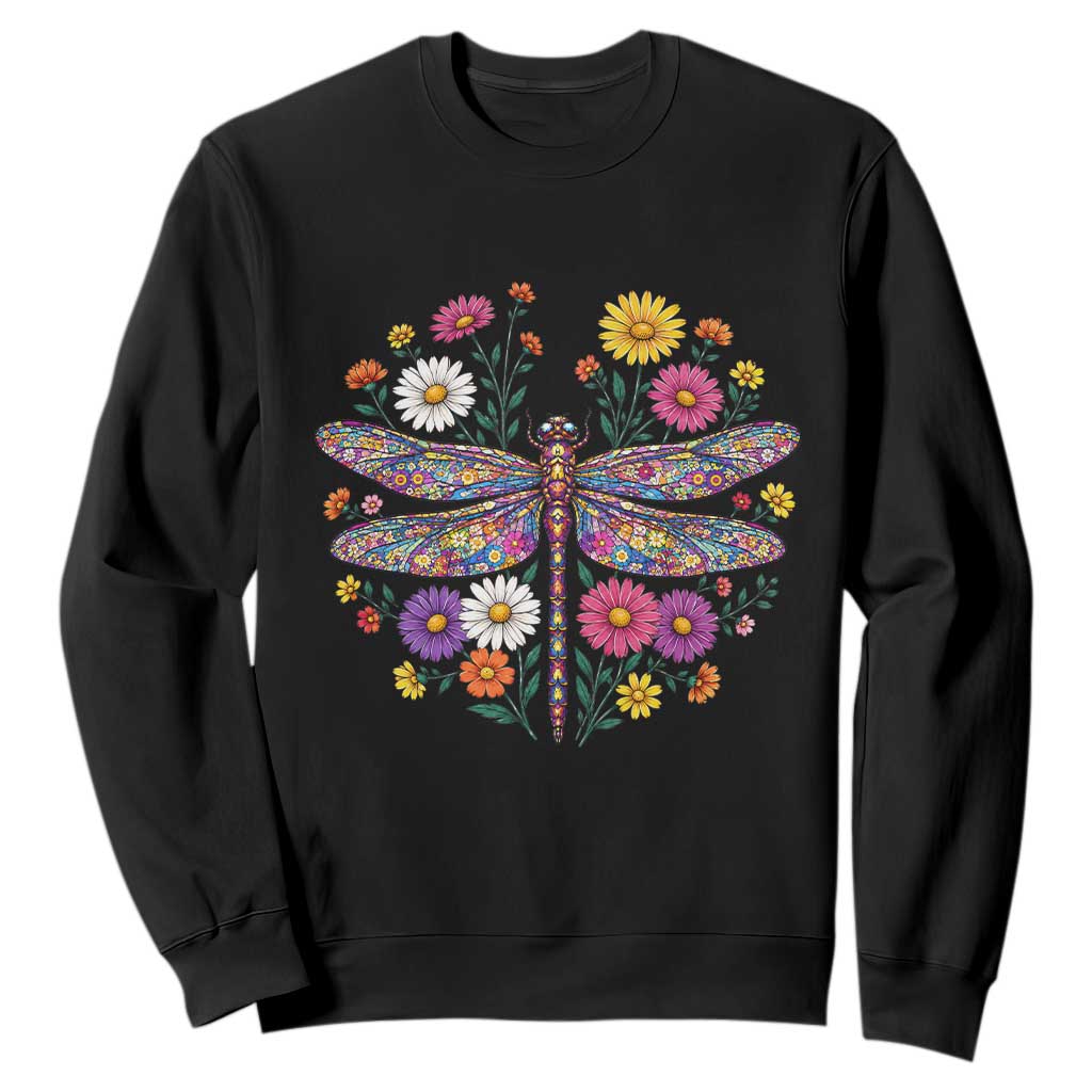 Boho Floral Spring Dragonfly Sweatshirt Colorful Mosaic Insect TS12 Black Print Your Wear