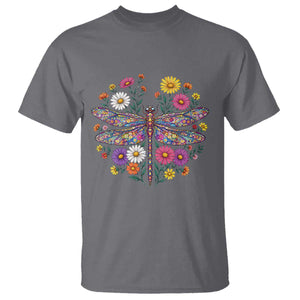 Boho Floral Spring Dragonfly T Shirt Colorful Mosaic Insect TS12 Charcoal Print Your Wear