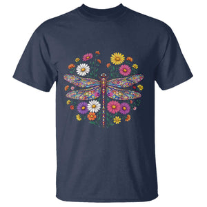 Boho Floral Spring Dragonfly T Shirt Colorful Mosaic Insect TS12 Navy Print Your Wear