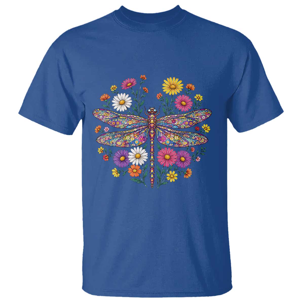 Boho Floral Spring Dragonfly T Shirt Colorful Mosaic Insect TS12 Royal Blue Print Your Wear