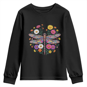 Boho Floral Spring Dragonfly Youth Sweatshirt Colorful Mosaic Insect TS12 Black Print Your Wear