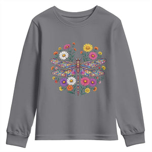 Boho Floral Spring Dragonfly Youth Sweatshirt Colorful Mosaic Insect TS12 Charcoal Print Your Wear
