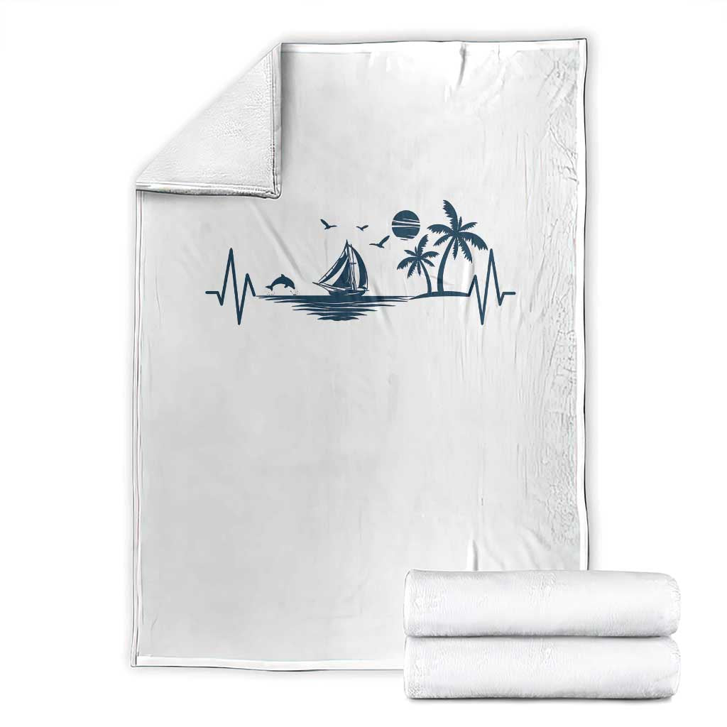 Summer Vacation Heartbeat Pulse Sunset Silhouette Throw Blanket Tropical Island Lover TS12 White Print Your Wear