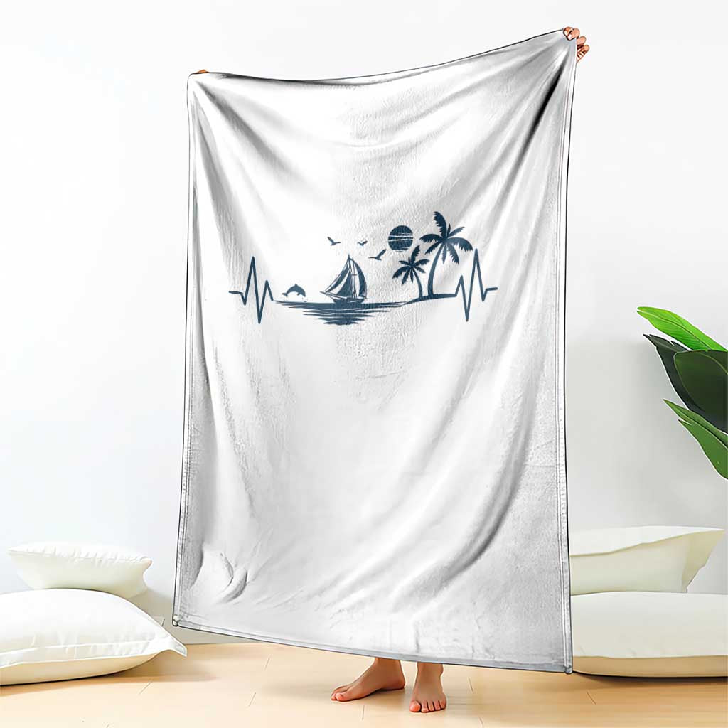 Summer Vacation Heartbeat Pulse Sunset Silhouette Throw Blanket Tropical Island Lover TS12 Print Your Wear