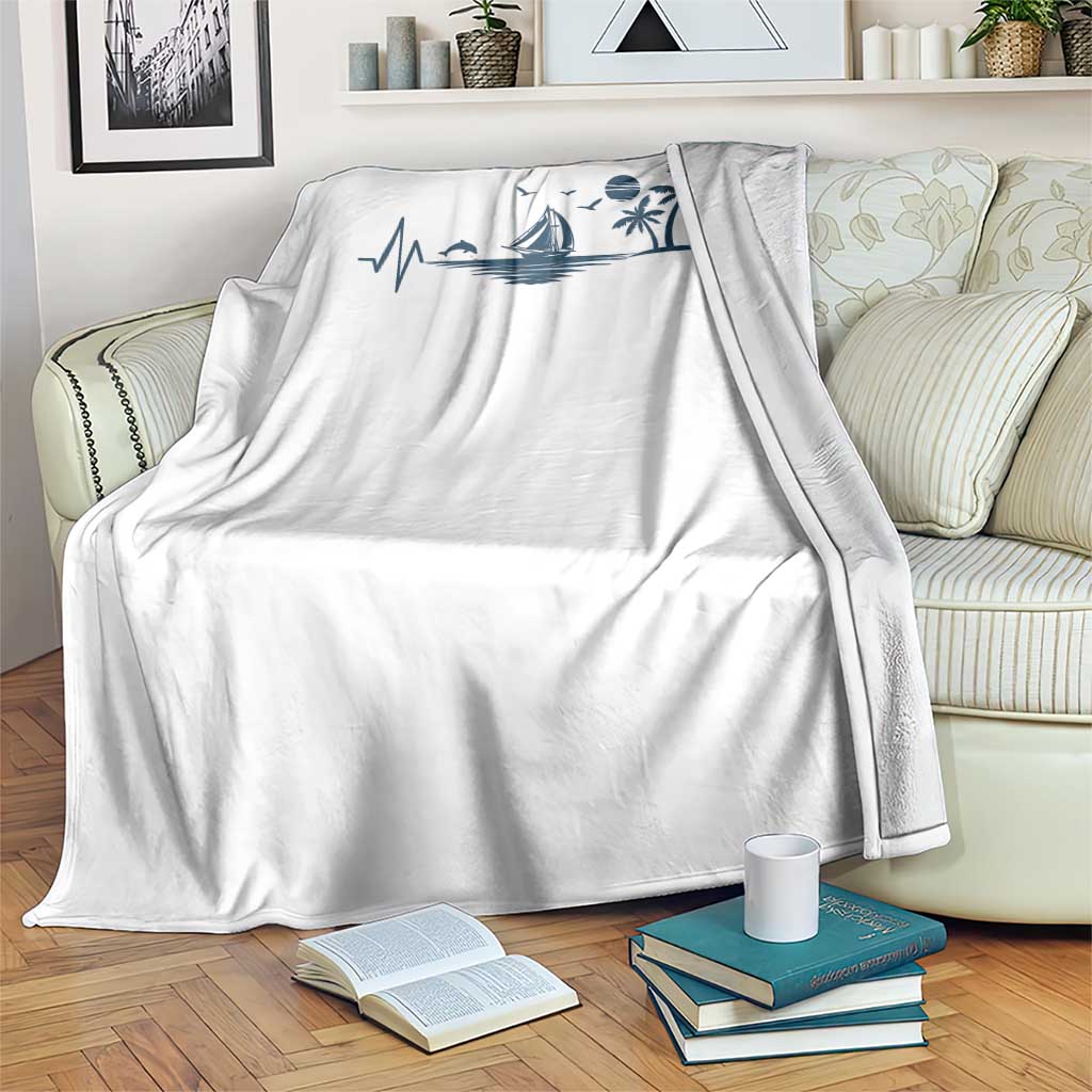 Summer Vacation Heartbeat Pulse Sunset Silhouette Throw Blanket Tropical Island Lover TS12 Print Your Wear