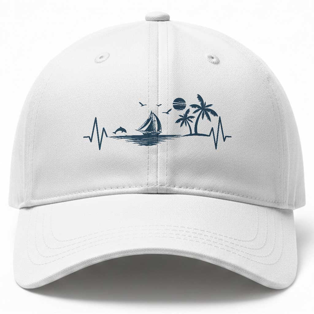 Summer Vacation Heartbeat Pulse Sunset Silhouette Baseball Cap Tropical Island Lover TS12 Print Your Wear