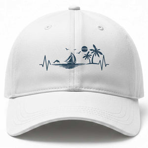 Summer Vacation Heartbeat Pulse Sunset Silhouette Baseball Cap Tropical Island Lover TS12 Print Your Wear