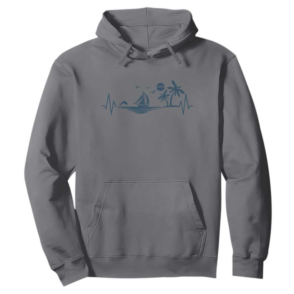Summer Vacation Heartbeat Pulse Sunset Silhouette Hoodie Tropical Island Lover TS12 Charcoal Print Your Wear
