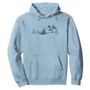 Summer Vacation Heartbeat Pulse Sunset Silhouette Hoodie Tropical Island Lover TS12 Light Blue Print Your Wear