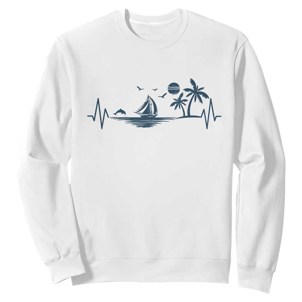 Summer Vacation Heartbeat Pulse Sunset Silhouette Sweatshirt Tropical Island Lover TS12 White Print Your Wear