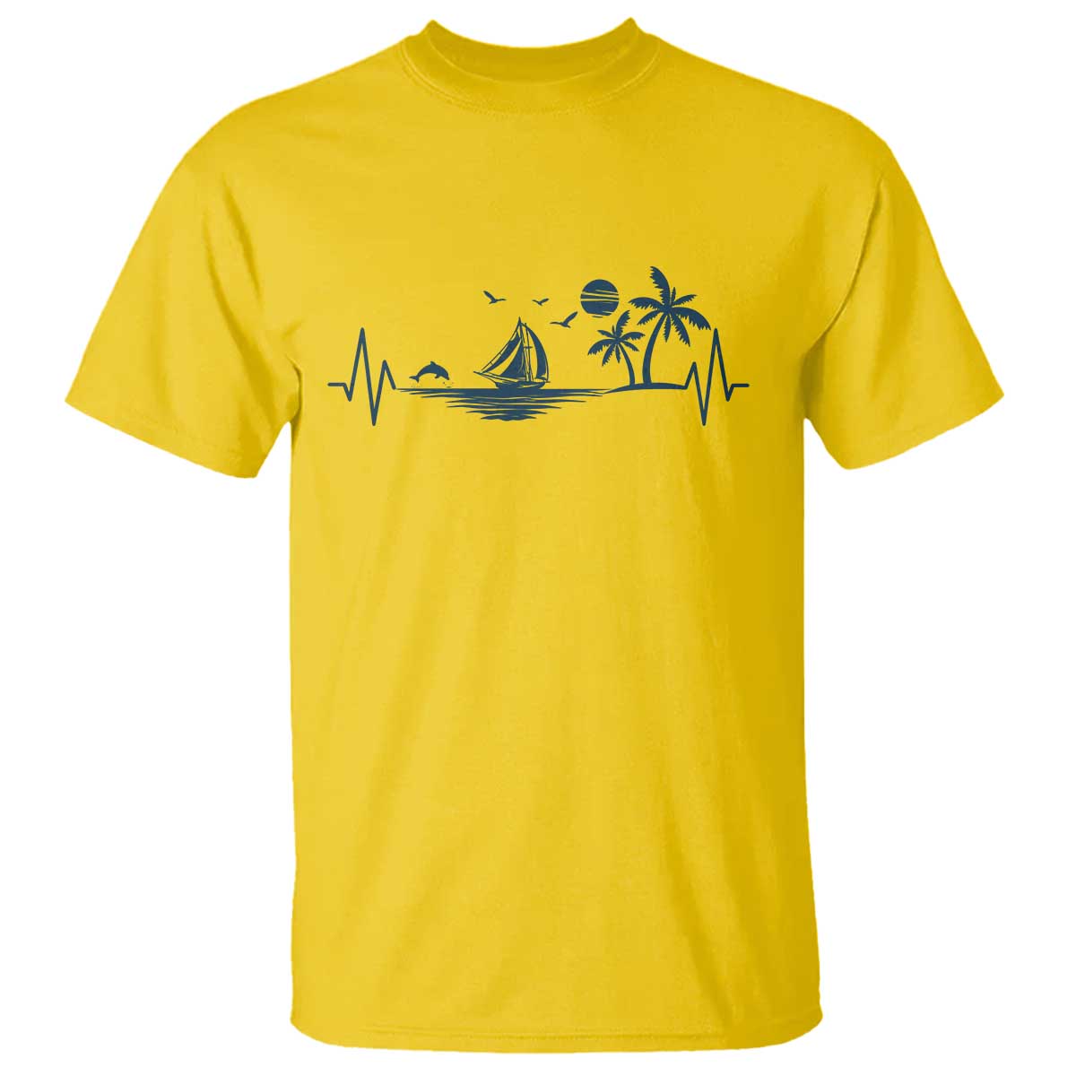 Summer Vacation Heartbeat Pulse Sunset Silhouette T Shirt Tropical Island Lover TS12 Daisy Print Your Wear