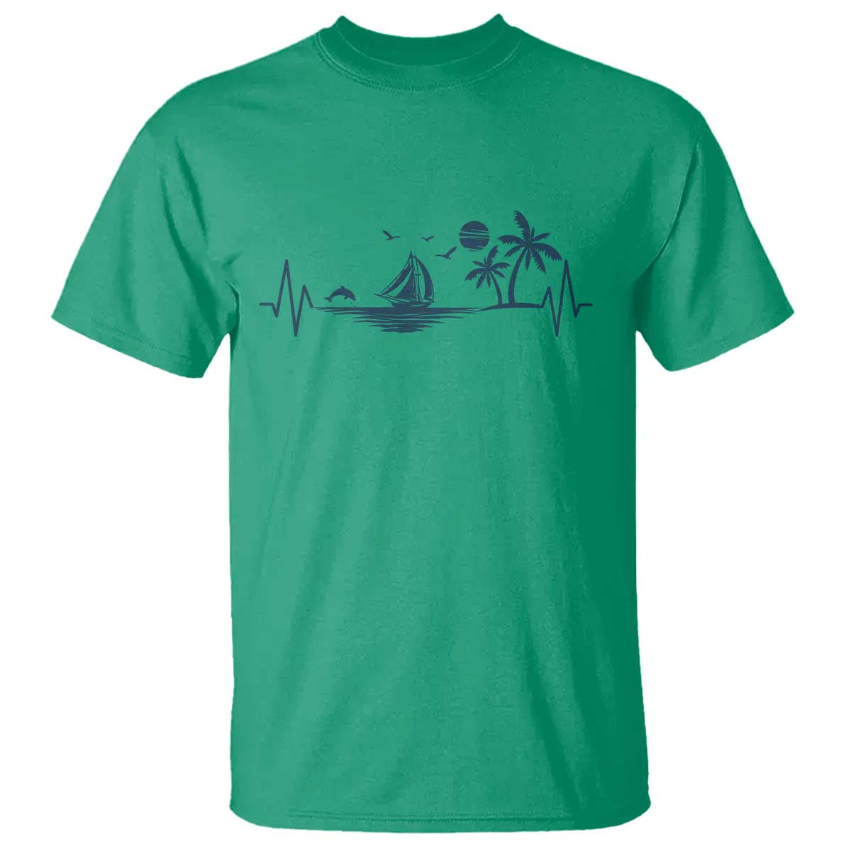 Summer Vacation Heartbeat Pulse Sunset Silhouette T Shirt Tropical Island Lover TS12 Irish Green Print Your Wear