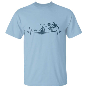 Summer Vacation Heartbeat Pulse Sunset Silhouette T Shirt Tropical Island Lover TS12 Light Blue Print Your Wear