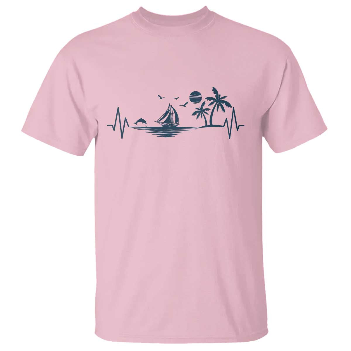Summer Vacation Heartbeat Pulse Sunset Silhouette T Shirt Tropical Island Lover TS12 Light Pink Print Your Wear