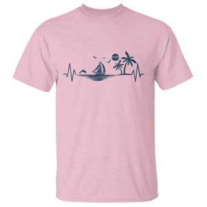 Summer Vacation Heartbeat Pulse Sunset Silhouette T Shirt Tropical Island Lover TS12 Light Pink Print Your Wear