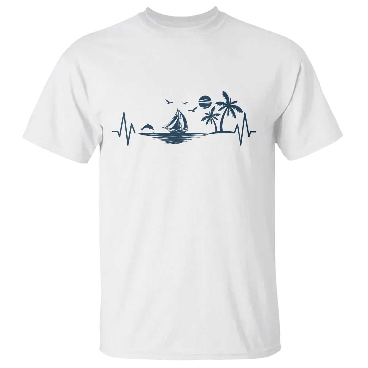 Summer Vacation Heartbeat Pulse Sunset Silhouette T Shirt Tropical Island Lover TS12 White Print Your Wear
