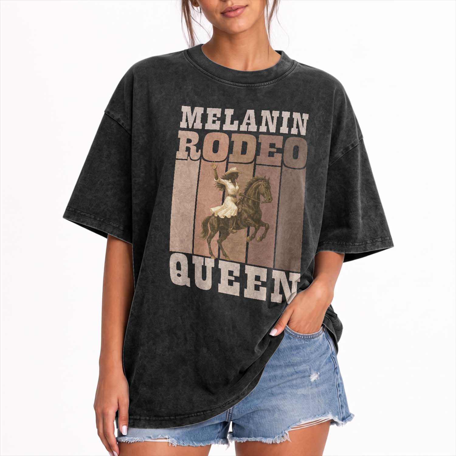 African American Cowgirl Washed Cotton T-Shirt Melanin Rodeo Queen Western Country
