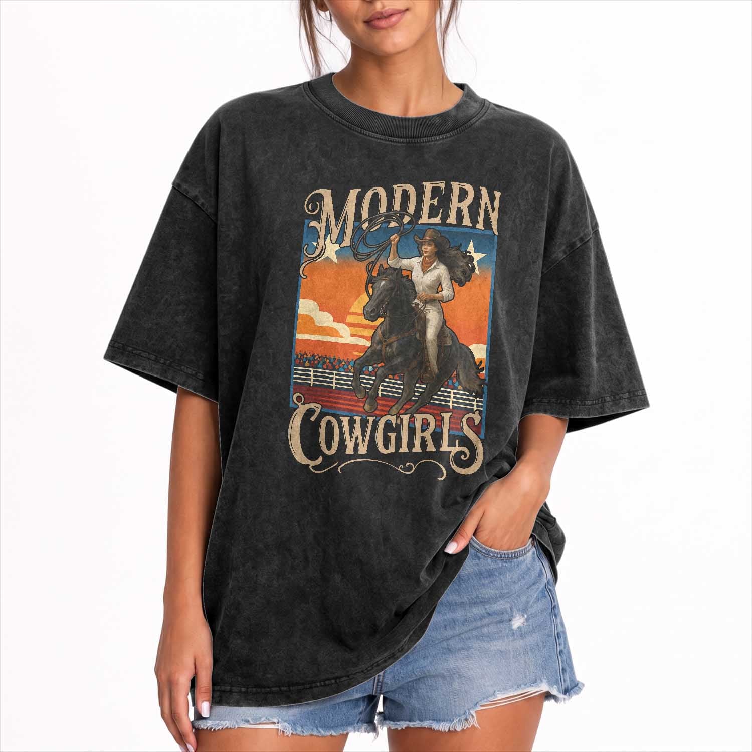 Modern Cowgirls Washed Cotton T-Shirt American Woman Western Rodeo