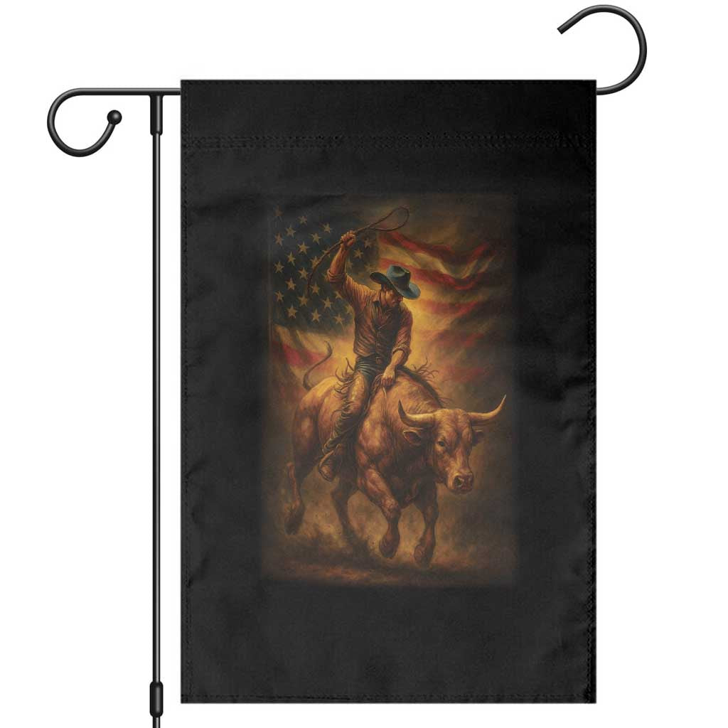 Patriotic Cowboy Garden Flag American Bucking Bull Rider USA Rodeo Art TS12 Black Print Your Wear
