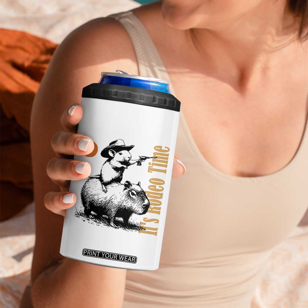 It Is Rodeo Time 4 in 1 Can Cooler Tumbler Funny Wild West Mouse Riding Capybara TS12 Print Your Wear