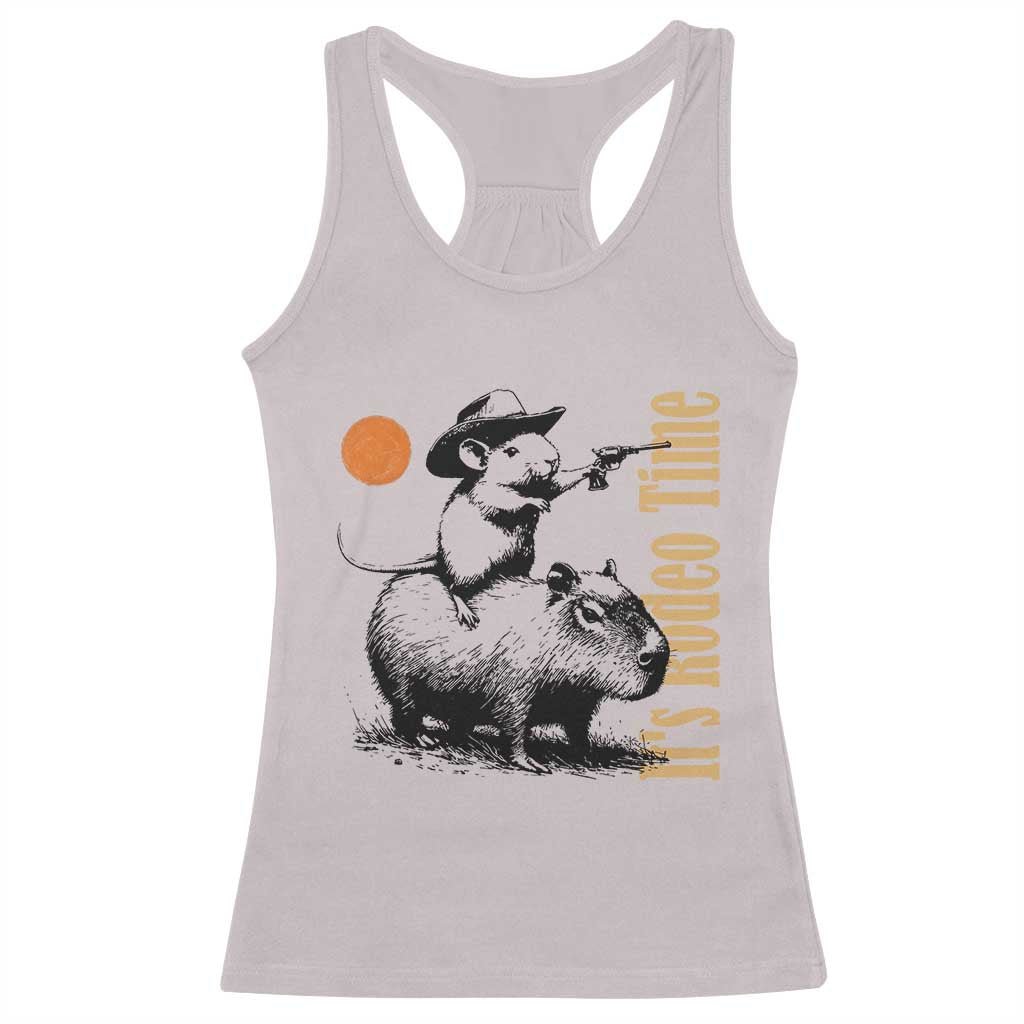 It Is Rodeo Time Racerback Tank Top Funny Wild West Mouse Riding Capybara TS12 Ice Gray Print Your Wear