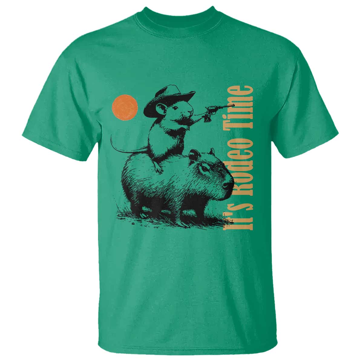 It Is Rodeo Time T Shirt Funny Wild West Mouse Riding Capybara TS12 Irish Green Print Your Wear