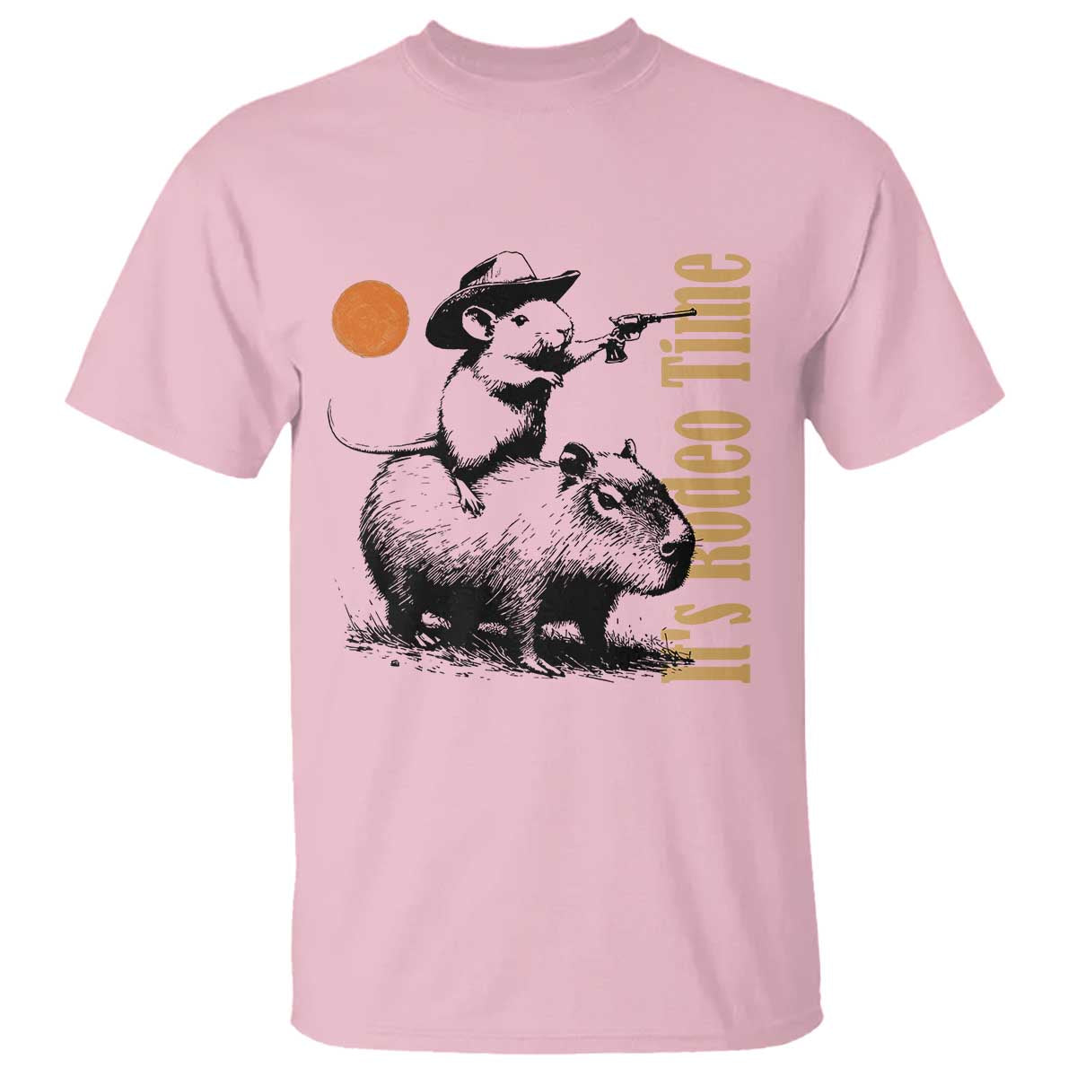 It Is Rodeo Time T Shirt Funny Wild West Mouse Riding Capybara TS12 Light Pink Print Your Wear