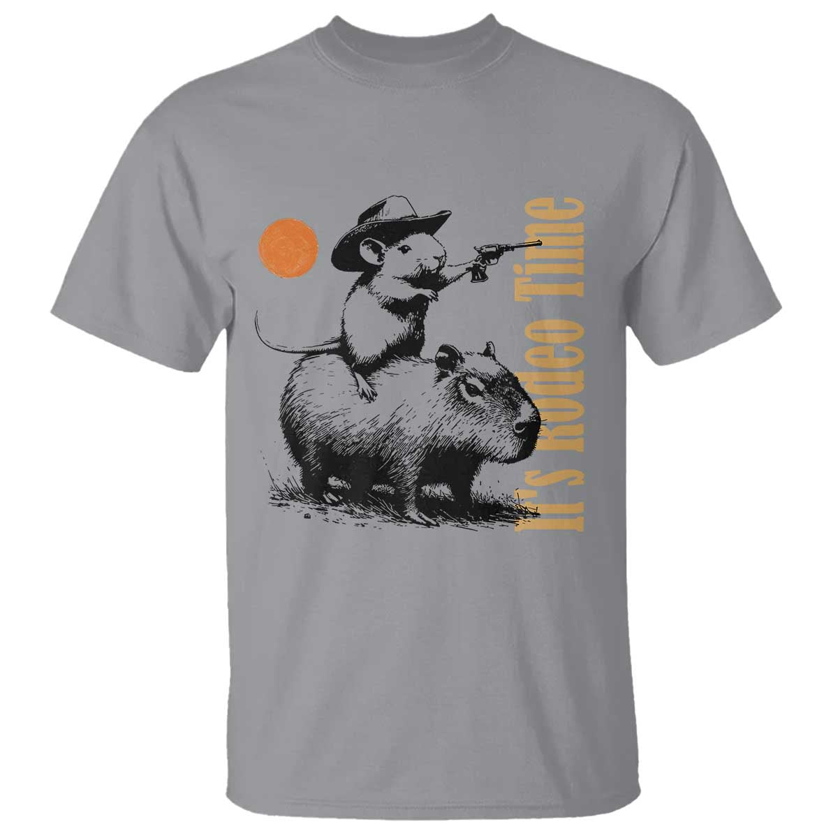 It Is Rodeo Time T Shirt Funny Wild West Mouse Riding Capybara TS12 Sport Gray Print Your Wear