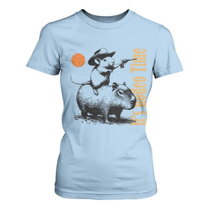 It Is Rodeo Time T Shirt For Women Funny Wild West Mouse Riding Capybara TS12 Light Blue Print Your Wear