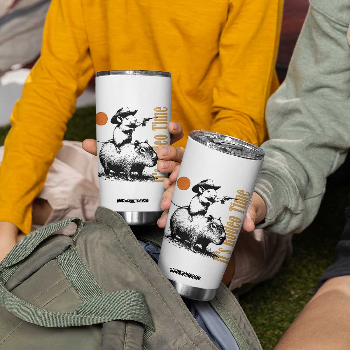 It Is Rodeo Time Tumbler Cup Funny Wild West Mouse Riding Capybara TS12 Print Your Wear
