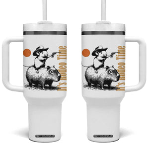 It Is Rodeo Time Tumbler With Handle Funny Wild West Mouse Riding Capybara TS12 One Size: 40 oz White Print Your Wear