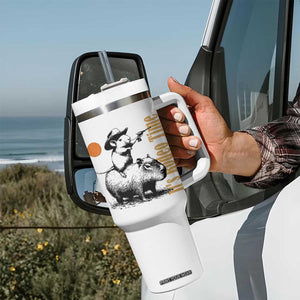 It Is Rodeo Time Tumbler With Handle Funny Wild West Mouse Riding Capybara TS12 Print Your Wear