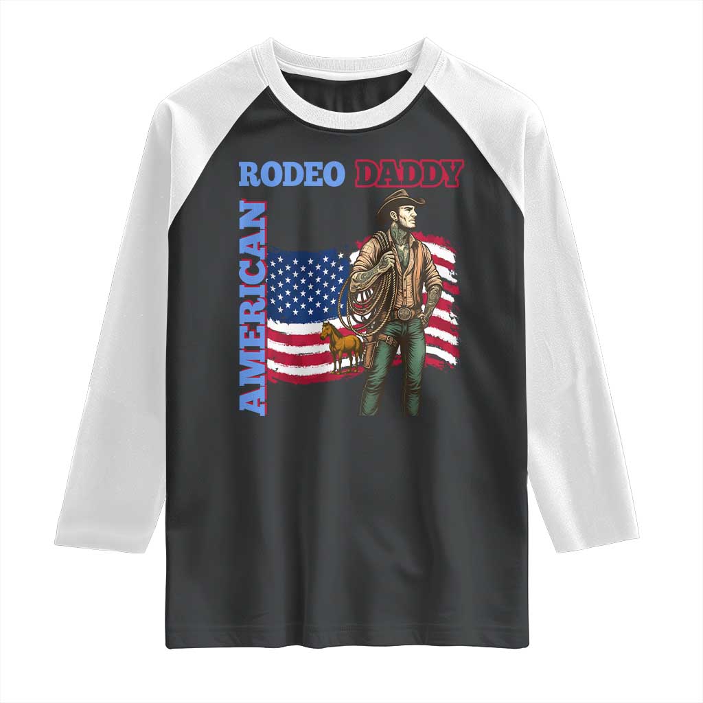 Patriotic Cowboy Raglan Shirt American Rodeo Daddy USA Rodeo Art TS12 Black White Print Your Wear