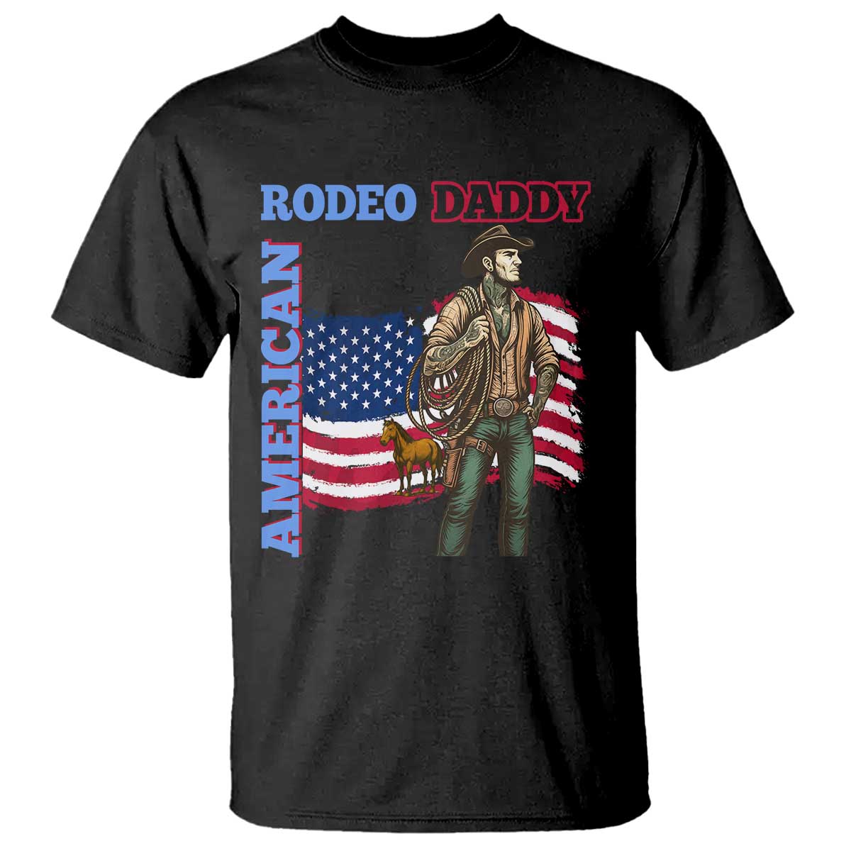 Patriotic Cowboy T Shirt American Rodeo Daddy USA Rodeo Art TS12 Black Print Your Wear
