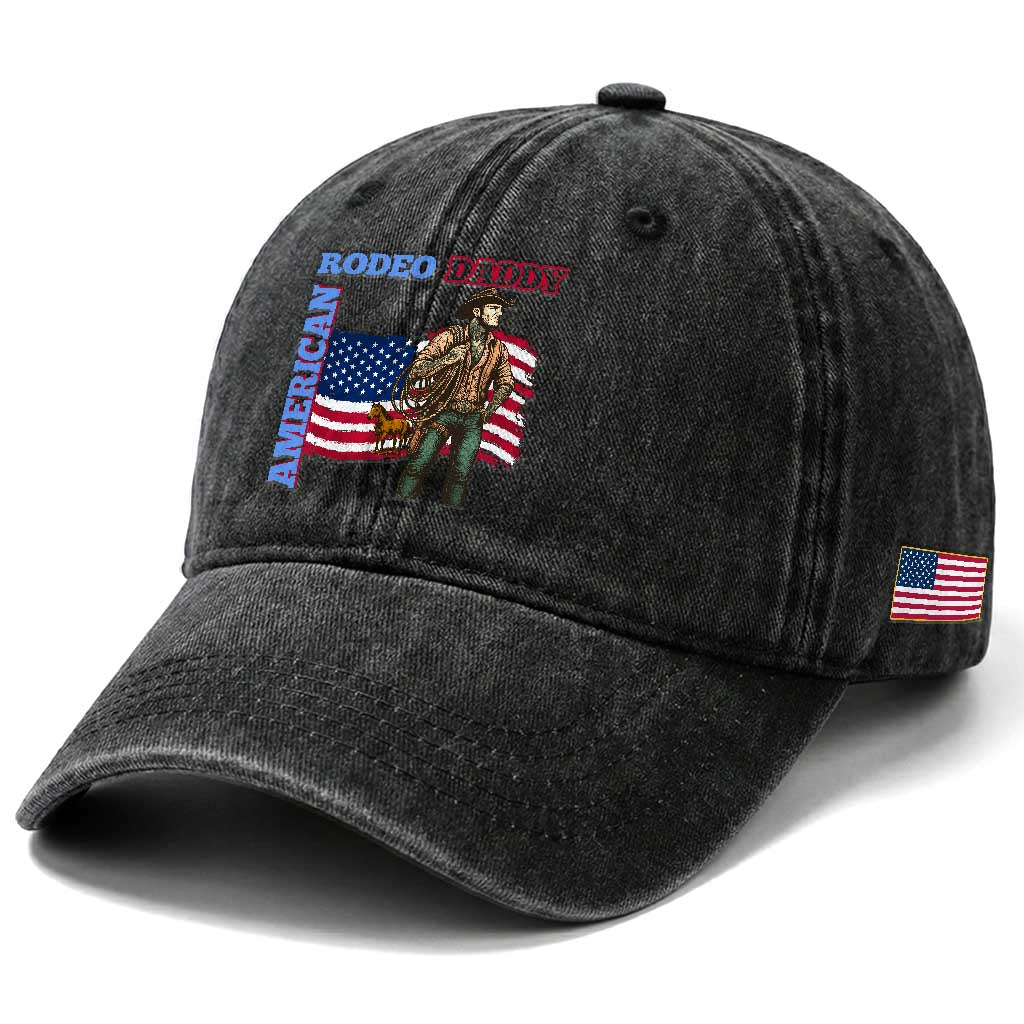 Patriotic Cowboy Washed Cotton Baseball Cap American Rodeo Daddy USA Rodeo Art TS12 Print Your Wear
