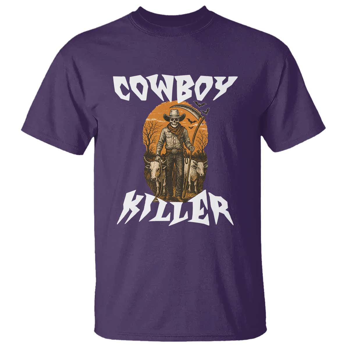 Cowboy Killer Halloween Skeleton T Shirt Gothic Western Art TS12 Purple Print Your Wear