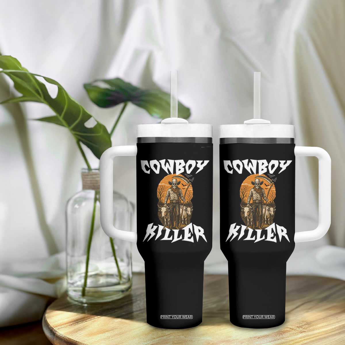 Cowboy Killer Halloween Skeleton Tumbler With Handle Gothic Western Art TS12 Print Your Wear